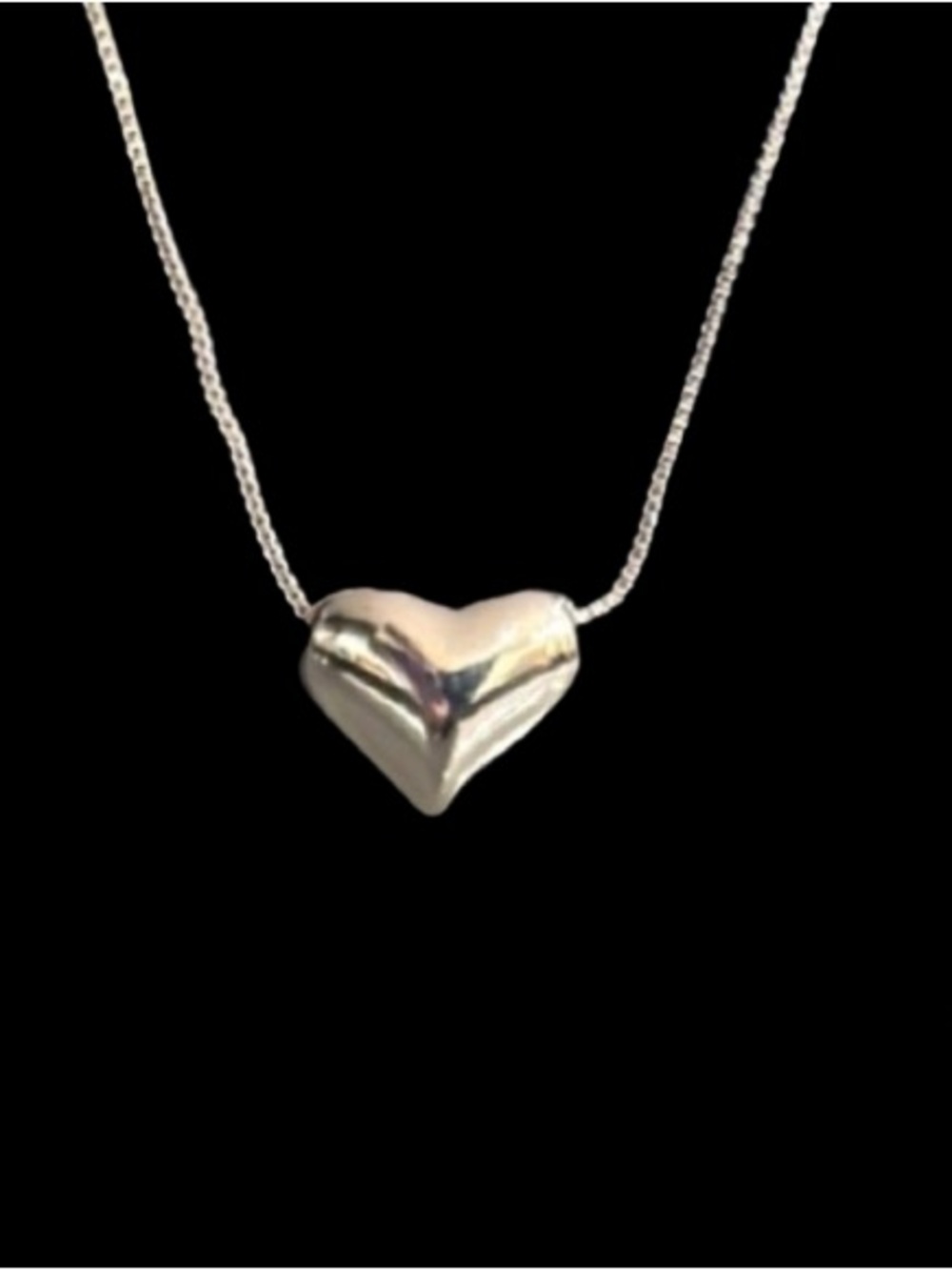 Stamped 925 Sterling Silver Necklace with Puffed Heart Pendant - Picture 2 of 7
